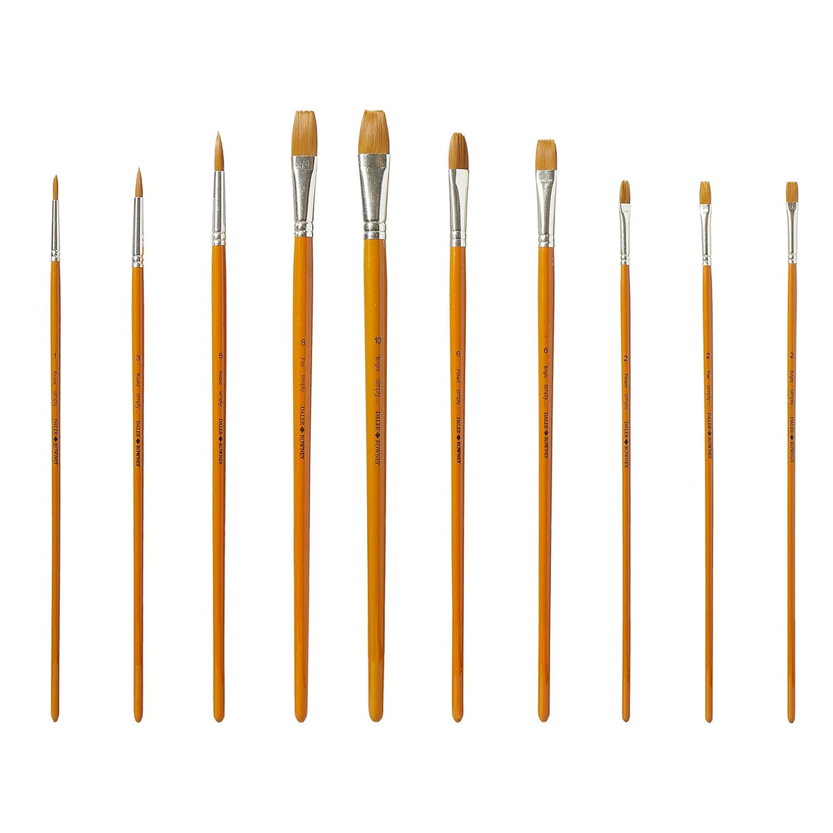 Daler Rowney Simply Gold Taklon Long Handle Brush Set – 10 Pcs