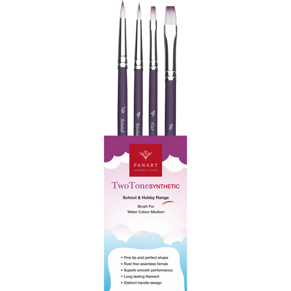 Panart Two Tone Synthetic Short Handle Brush Set TT-05, 4 pcs, Round-4,6 Flat-4,8