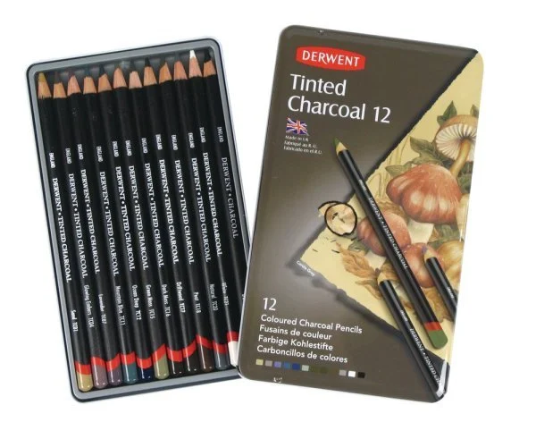 Derwent Tinted Charcoal Pencils Tin Set of 12
