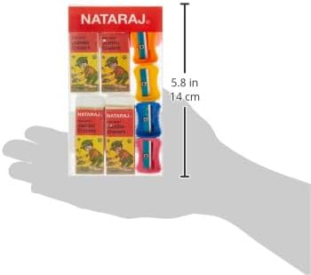 Nataraj Non-Dust Jumbo Erasers & 621 Sharpeners – 4 + 4 Combo Pack