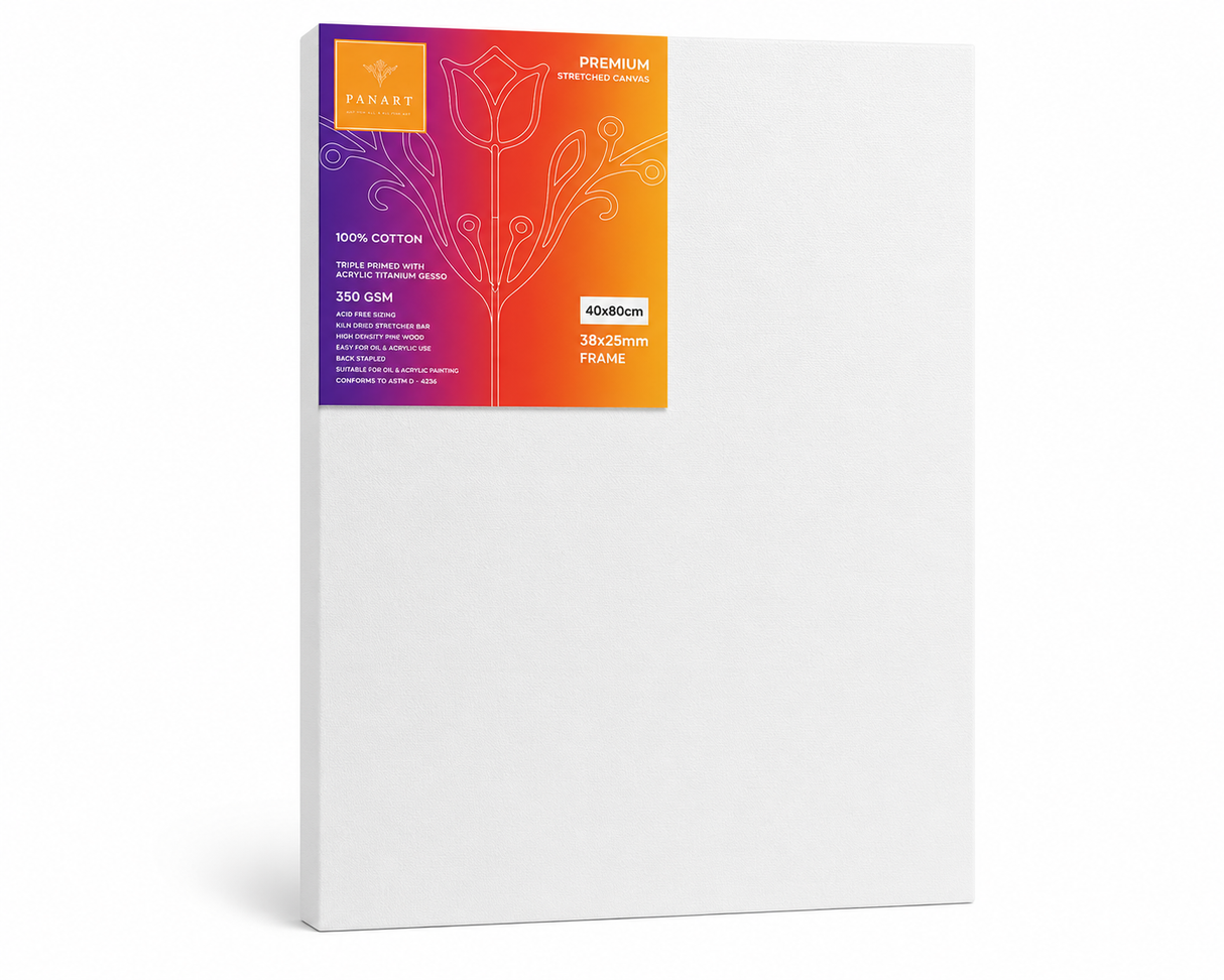 Panart Premium Stretched Cotton Canvas – 40x80cm, 350gsm, 38x25mm Frame