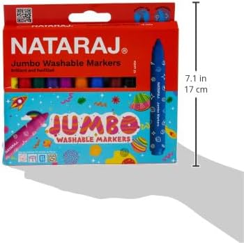 Nataraj Jumbo Washable Bold Round Markers – 12 Vibrant Colors