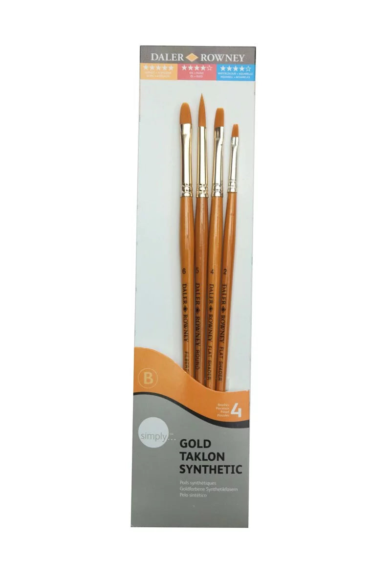 Daler Rowney Simply Gold Taklon Long Handle Brush Set -4 Pcs