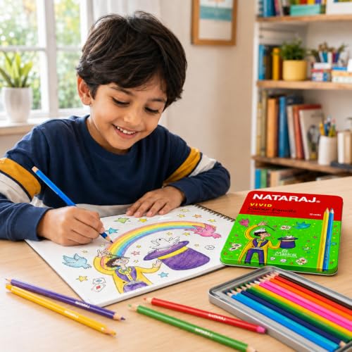 Nataraj Vivid Premium Triangular Colour Pencils – 12 Bright Shades