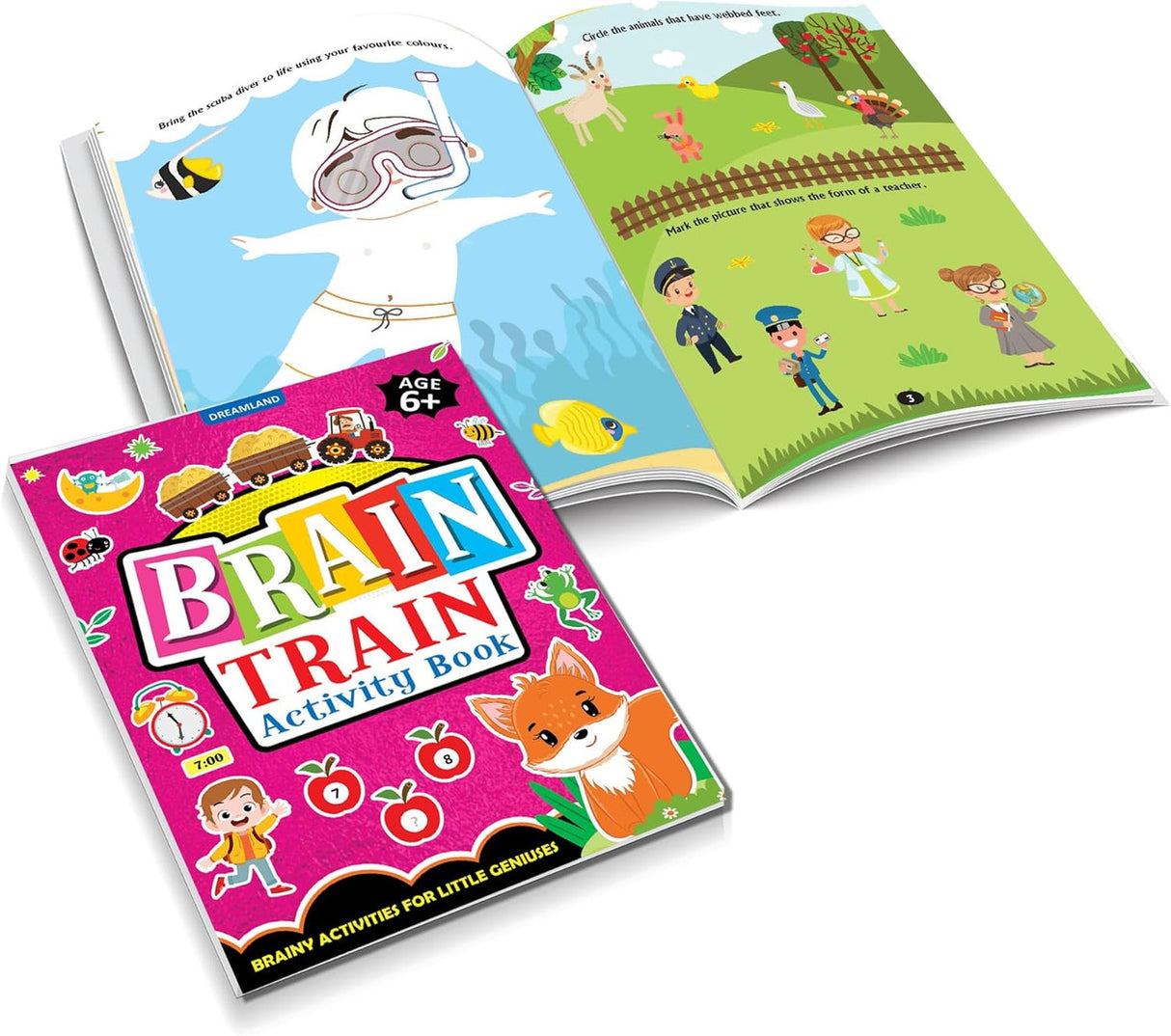 DREAMLAND - Brain Train Activity Book for Kids Age 6+ - With Colouring Pages, Mazes, Puzzles and Word searches Activities