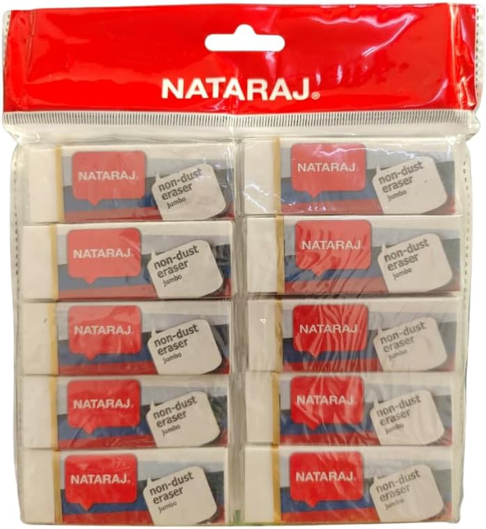 Nataraj Non-Dust Jumbo Erasers – 10-Pcs Pack