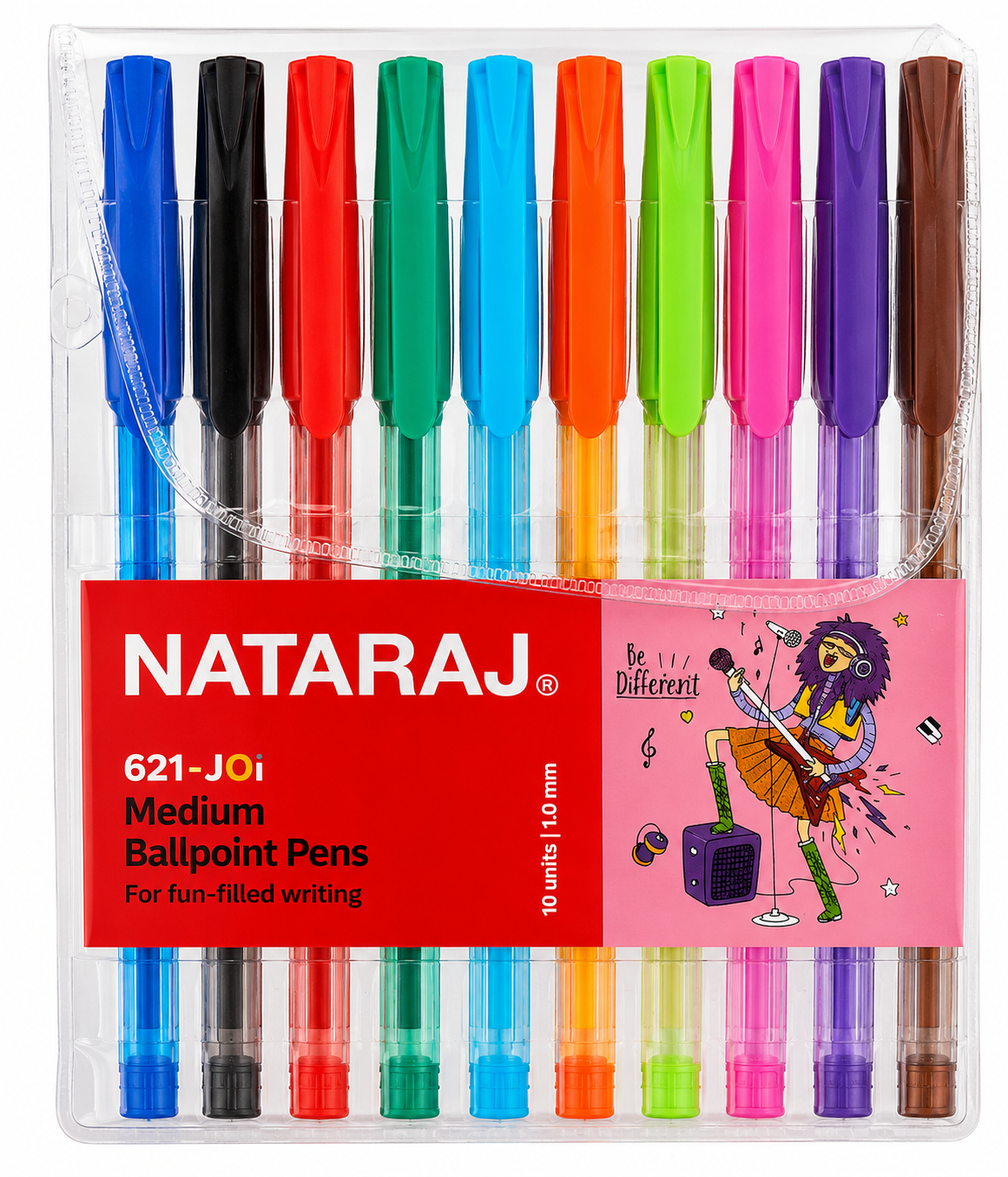 Nataraj 621 Joi Medium Ball Point Pens – 10 Colors, 1mm Tip