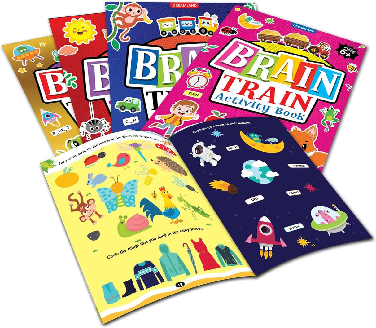 DREAMLAND - Brain Train Activity Book for Kids Age 6+ - With Colouring Pages, Mazes, Puzzles and Word searches Activities