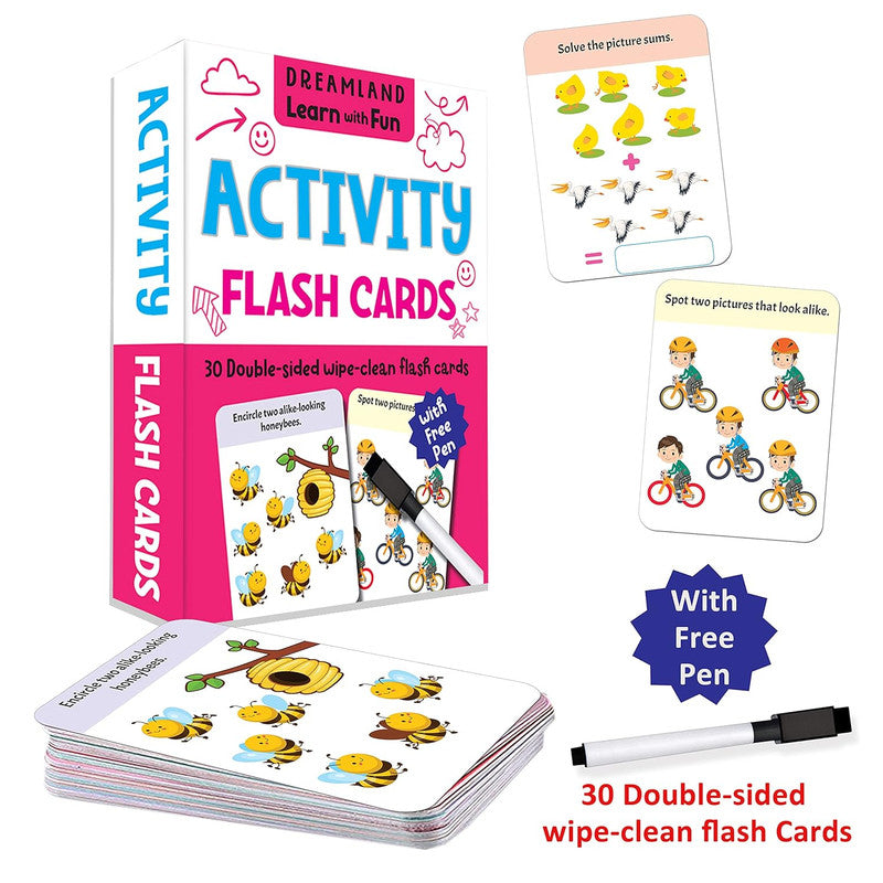 DREAMLAND - Flash Cards Activity - 30 Double Sided Wipe Clean Flash Cards for Kids