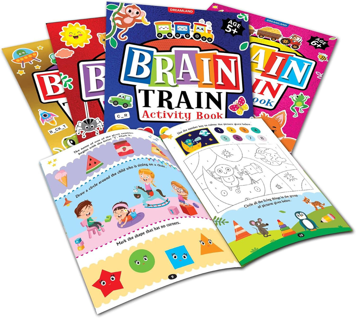 DREAMLAND - Brain Train Activity Book for Kids Age 5+ - With Colouring Pages, Mazes, Puzzles and Word searches Activities