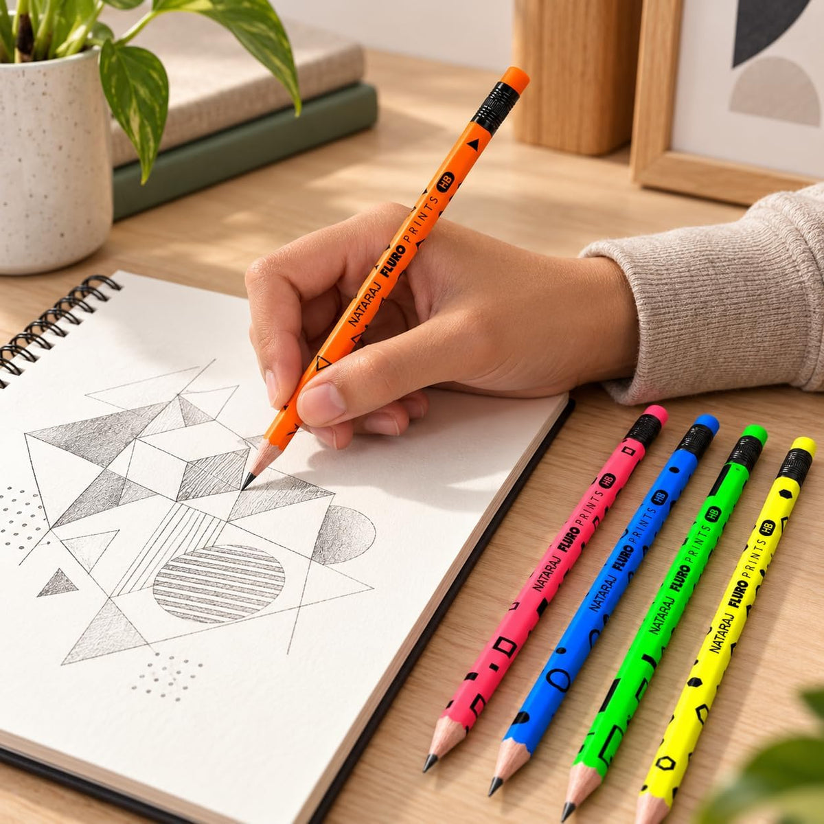 Nataraj Assorted Fluoro Print HB Pencil Set – Combo Jar Pack