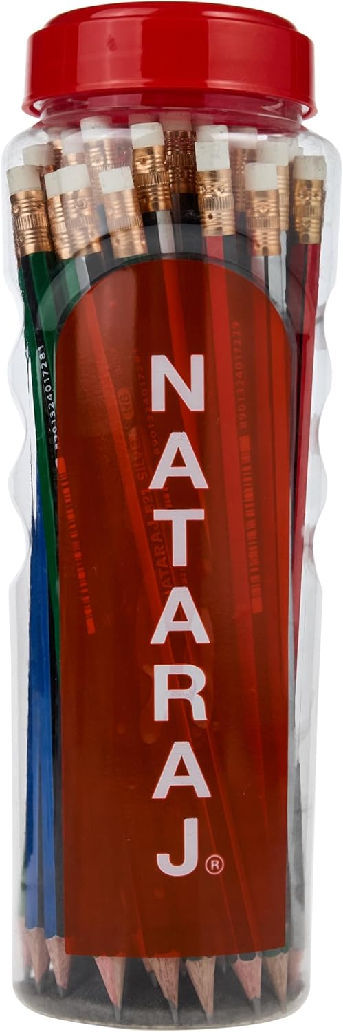Nataraj 621 HB Hex Pencil Set – 48 Assorted Pieces with Tipped Eraser