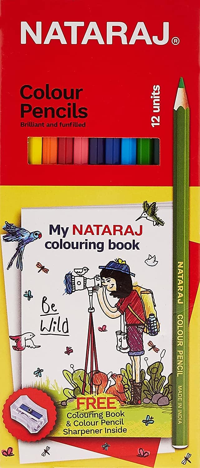 Nataraj 12 Colour Pencil Set with Multicolor Colouring Book & Sharpener