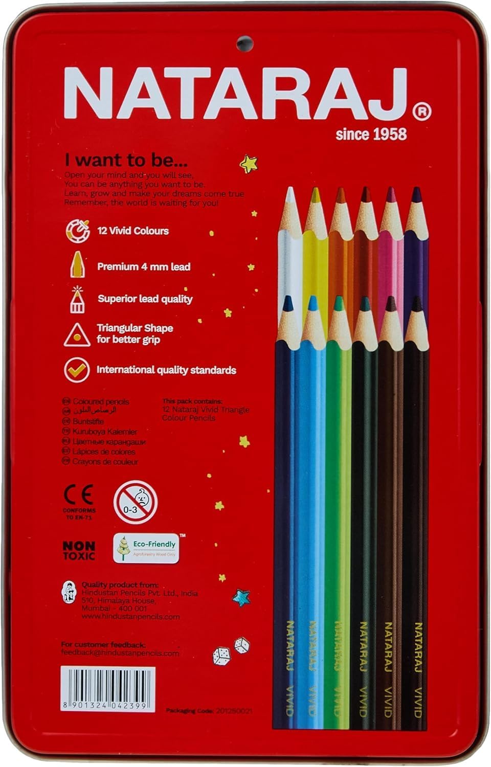 Nataraj Vivid Premium Triangular Colour Pencils – 12 Bright Shades