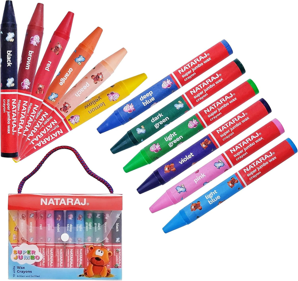 Nataraj Super Jumbo Wax Crayons Set – 12 Bright Colors