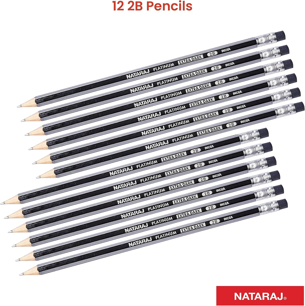 Nataraj Platinum Extra Dark 2B Pencils with Sharpener – Pack of 12