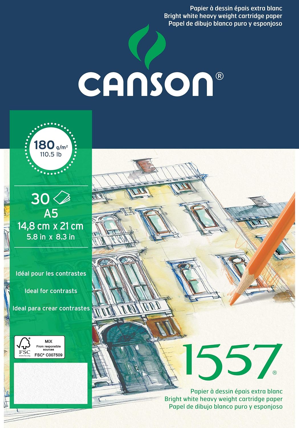 Canson 1557 White Sketch Paper Pad – A5, 180gsm, 30 Sheets