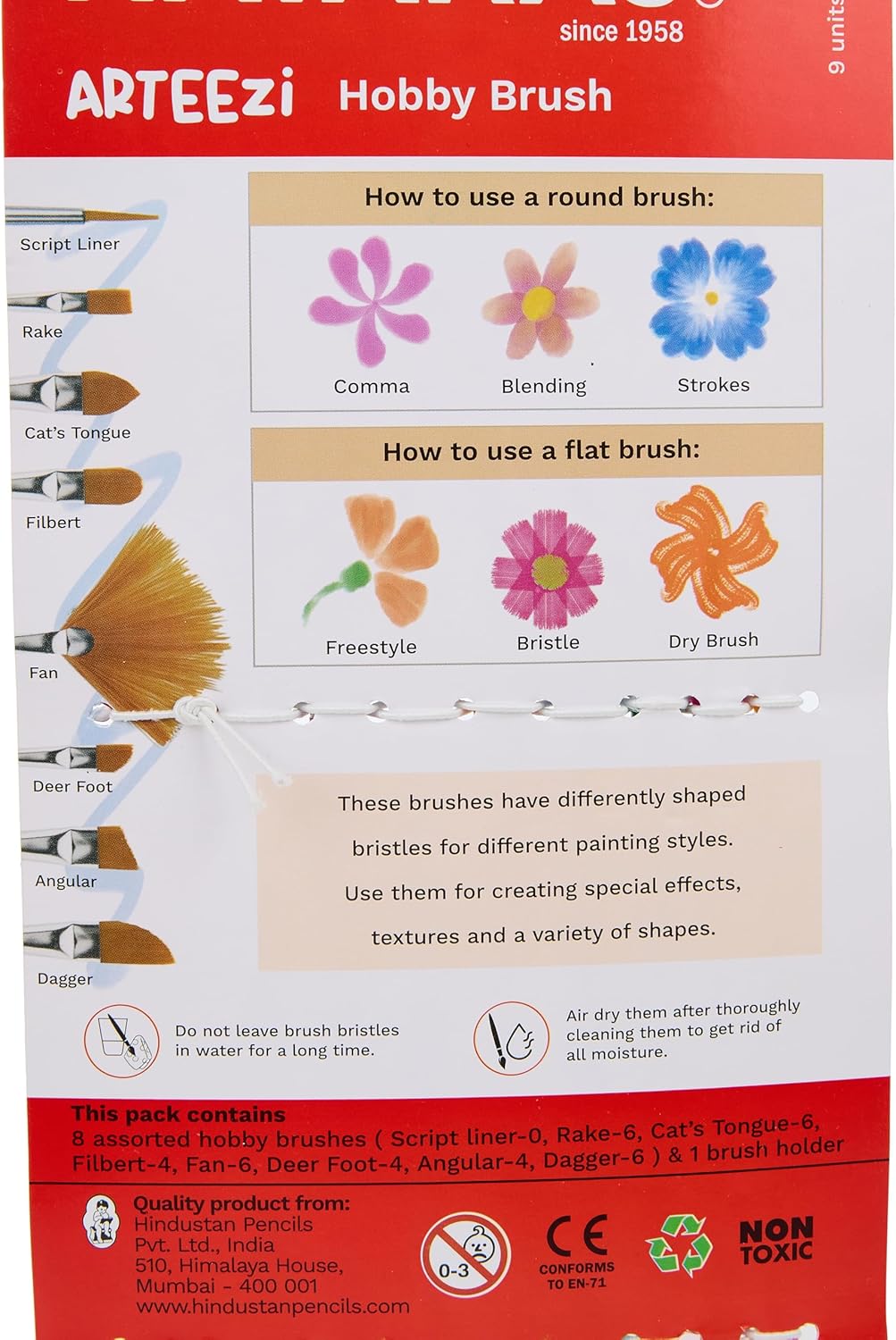 Nataraj Arteezi Hobby Brush Set – Assorted Shapes, 8 Pieces