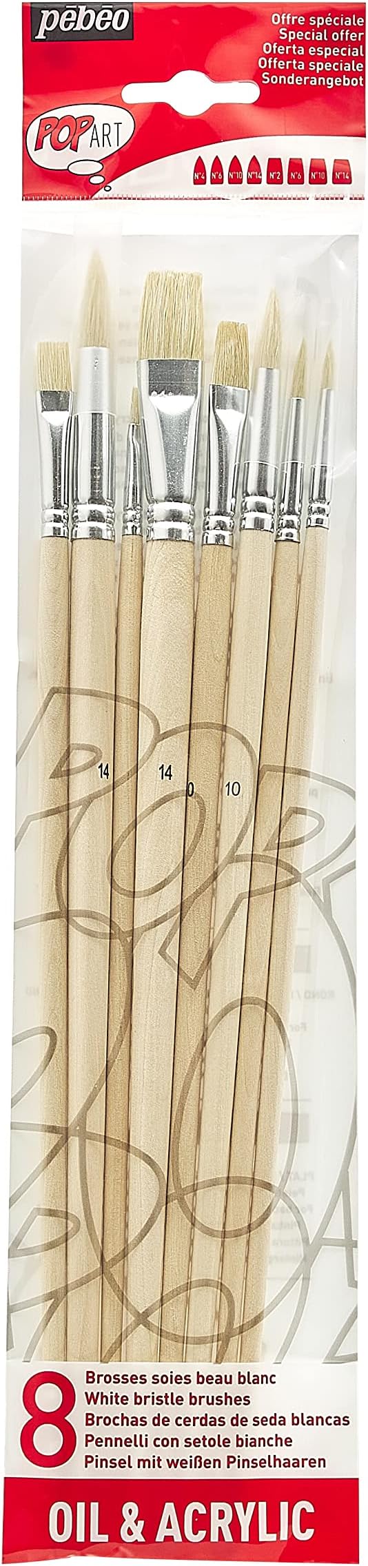 Pebeo White Bristle Brush set of 8