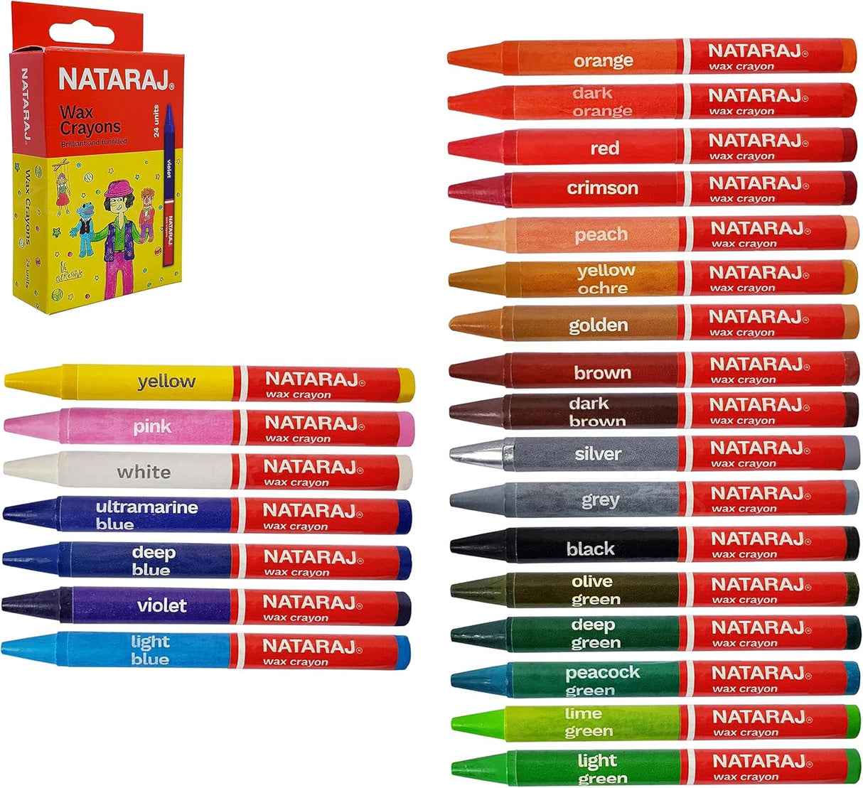 Nataraj Wax Crayons 24 Colors – 90mm