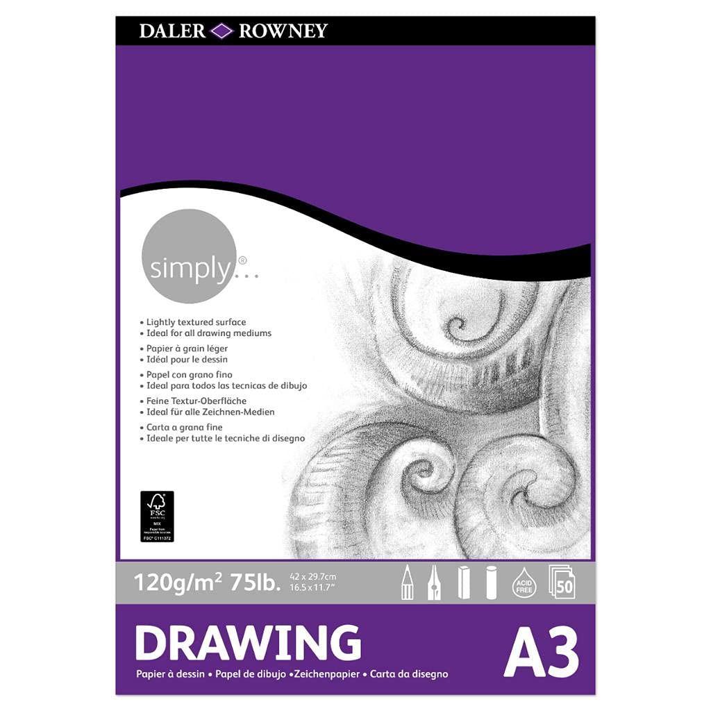 Daler Rowney Simply A3 Drawing Pad – 50 Sheets, 120 Gsm