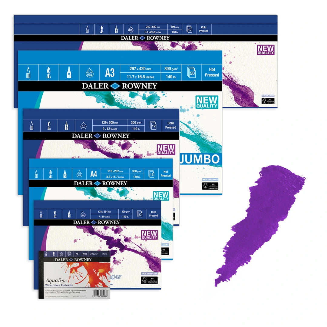 Daler Rowney Aquafine Watercolor Pad – 12x9", 12 Sheets, High-Quality Artist Paper