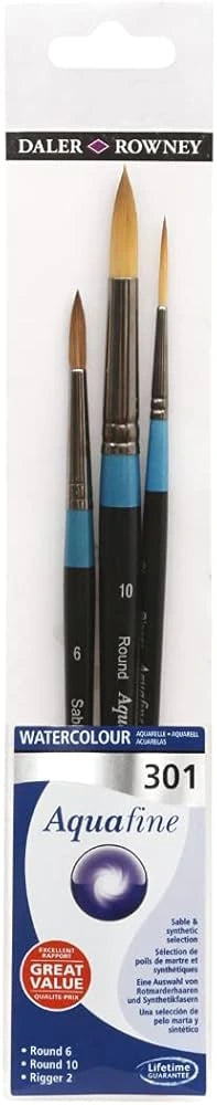 Daler Rowney Aquafine Watercolour Brush Wallet Set – 3 Brushes (301)