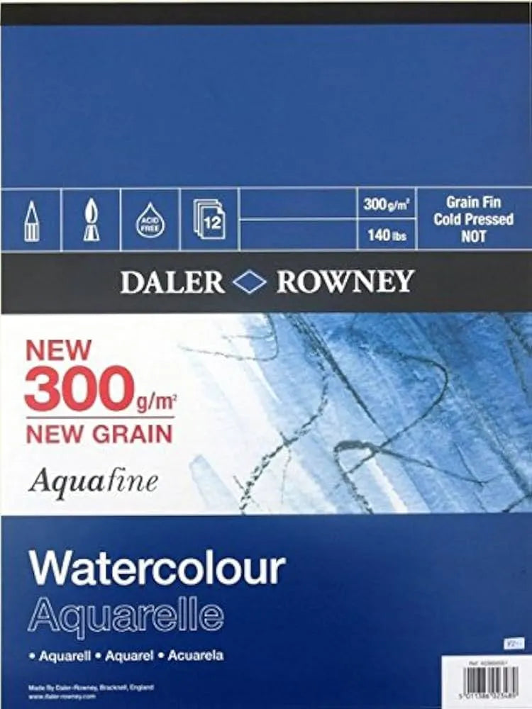 Daler Rowney Aquafine Watercolor Pad – 12x9", 12 Sheets, High-Quality Artist Paper