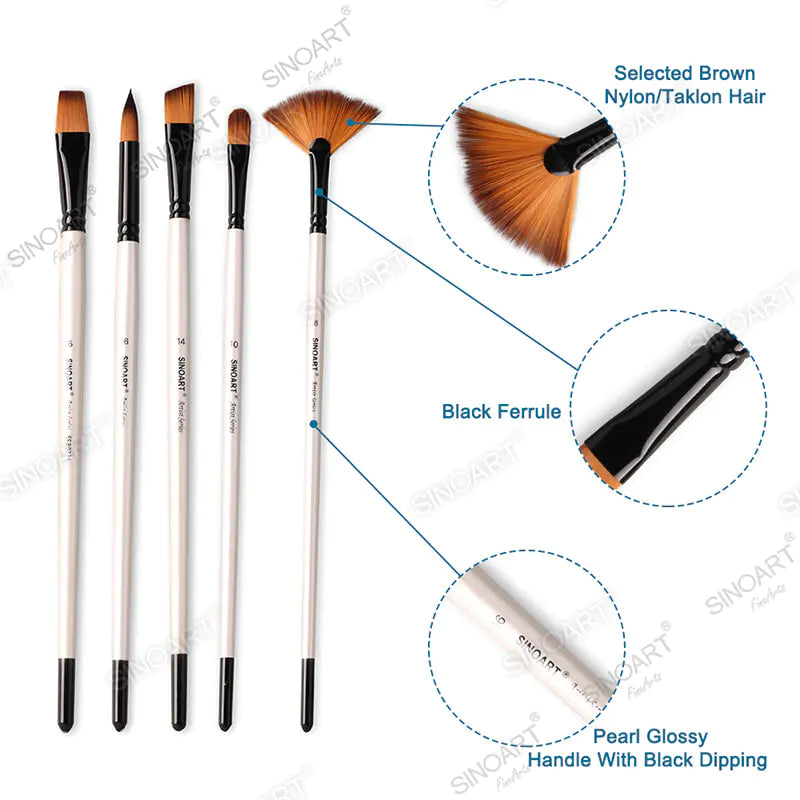 Sinoart Selected Brown Synthetic Short Handle Flat Brush with Black Ferrule