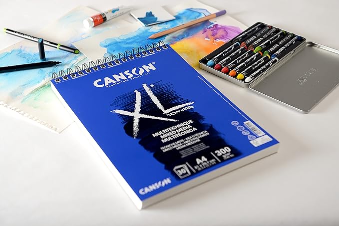 Canson XL Mixed Media Paper Pad – Textured Medium Grain, 300gsm, A4, 30 Sheets, White