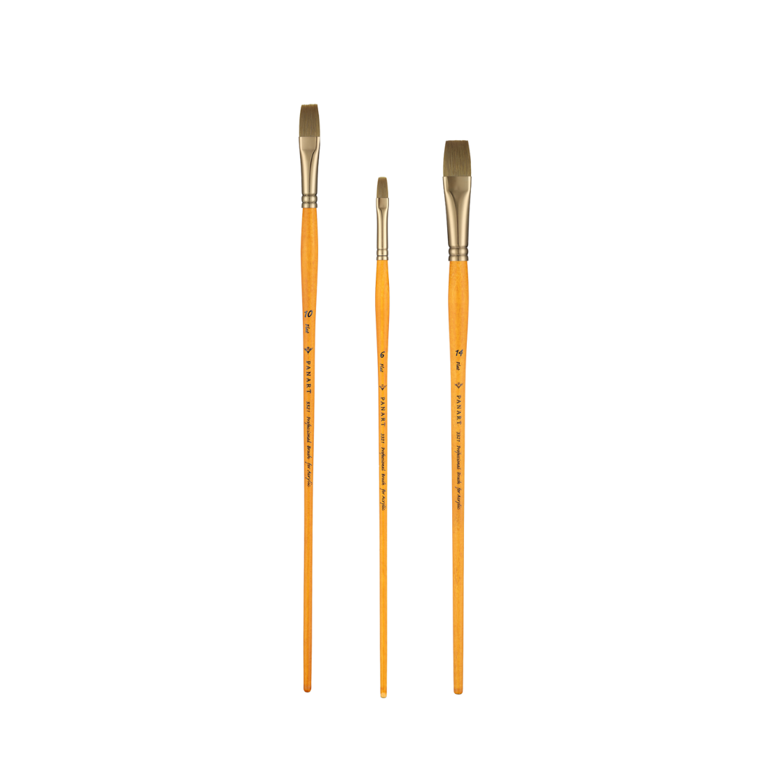 Panart Gold Green Synthetic Long Handle Brush Set of 3 Pcs-GG-06 (F-6,10,14)