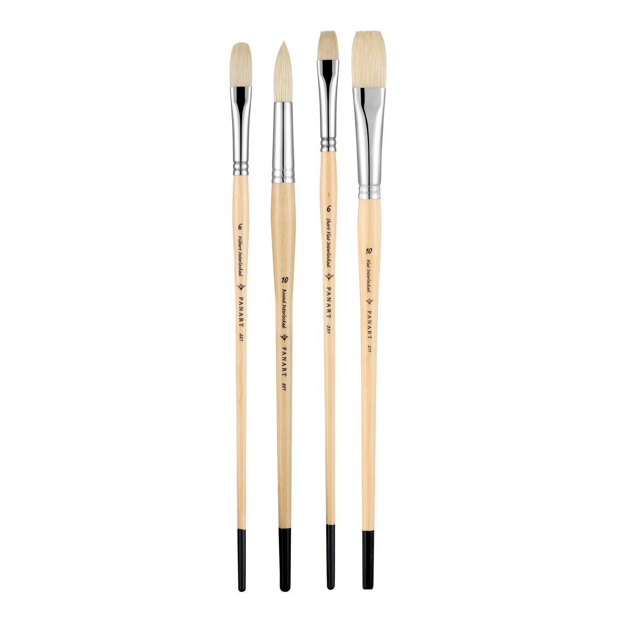 Panart White Bristle Long Handle Brush Set of 4 Pcs, ATL-10 (R-10 SF-6,10 FB-6)