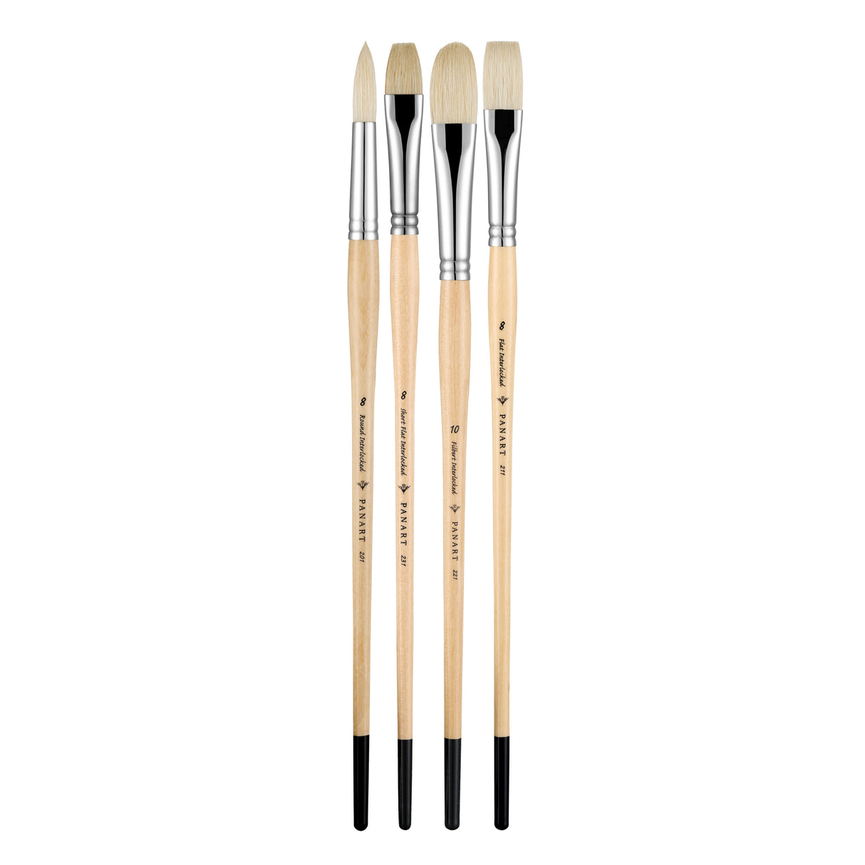 Panart White Bristle Long Handle Brush Set - 4 Pcs, ATL-09 (R-8 F-8 SF-8 FB-10)
