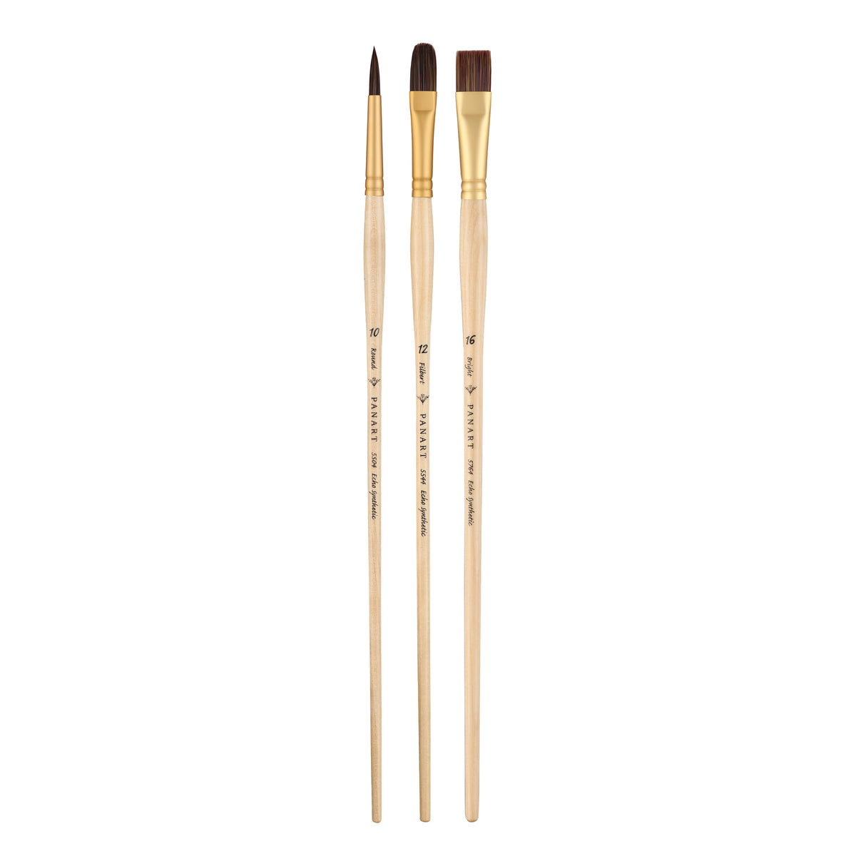 Panart Echo Synthetic Long Handle Brush Set - 3Pcs, ES-06 (R-10 BR-16 FB-12)