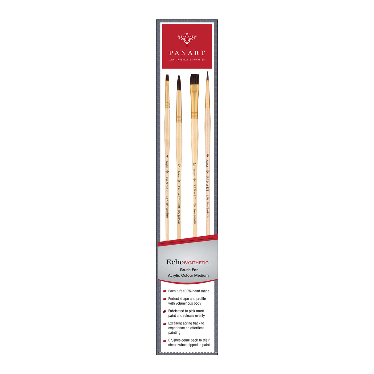 Panart Echo Synthetic Long Handle Brush Set of 4 Pcs, ES-03 (R-4,12 BR-4,12)