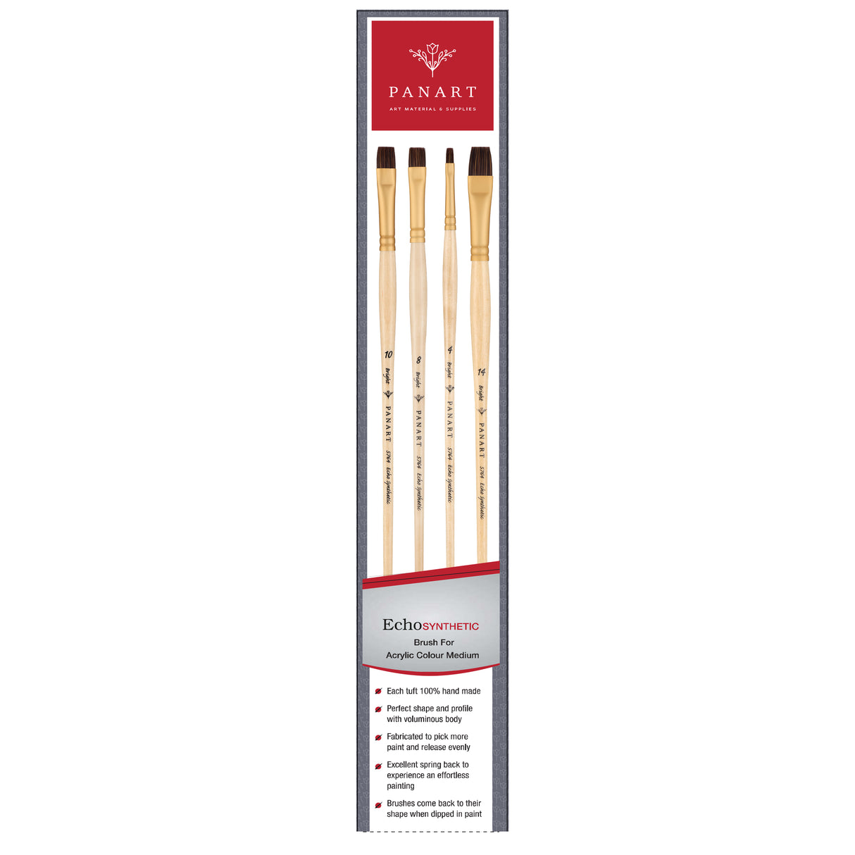 Panart Echo Synthetic Long Handle Brush Set - 4 Pcs, ES-02 (BR-4,8,10,14)