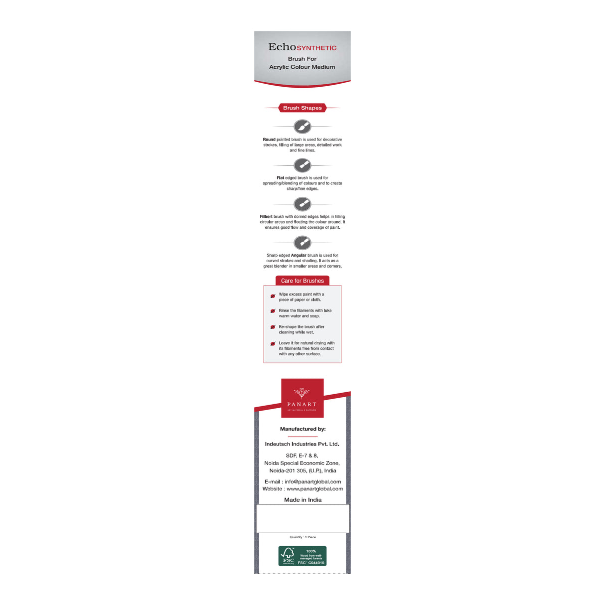 Panart Echo Synthetic Long Handle Brush Set - 4 Pcs, ES-02 (BR-4,8,10,14)