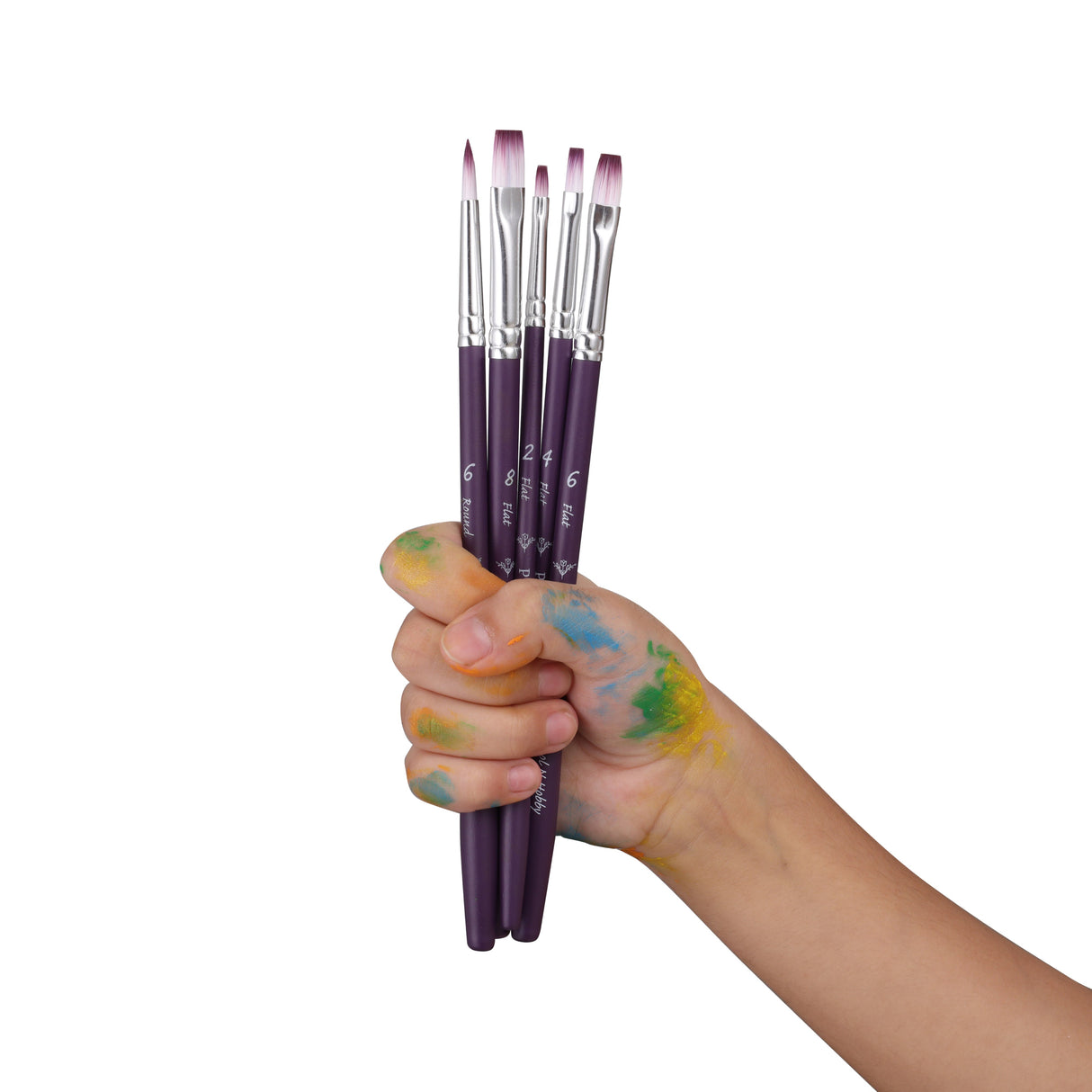 Panart Two-Tone Synthetic Short Handle Brush Set – 5 pcs TT-06 (Round 6, Flat 2, 4, 6, 8)