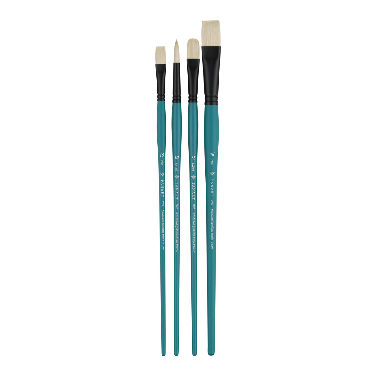 Panart Vegan Synthetic Bristle Long Handle Brush Set - 4 Pcs, (R-10 F-10,16 FB-12)