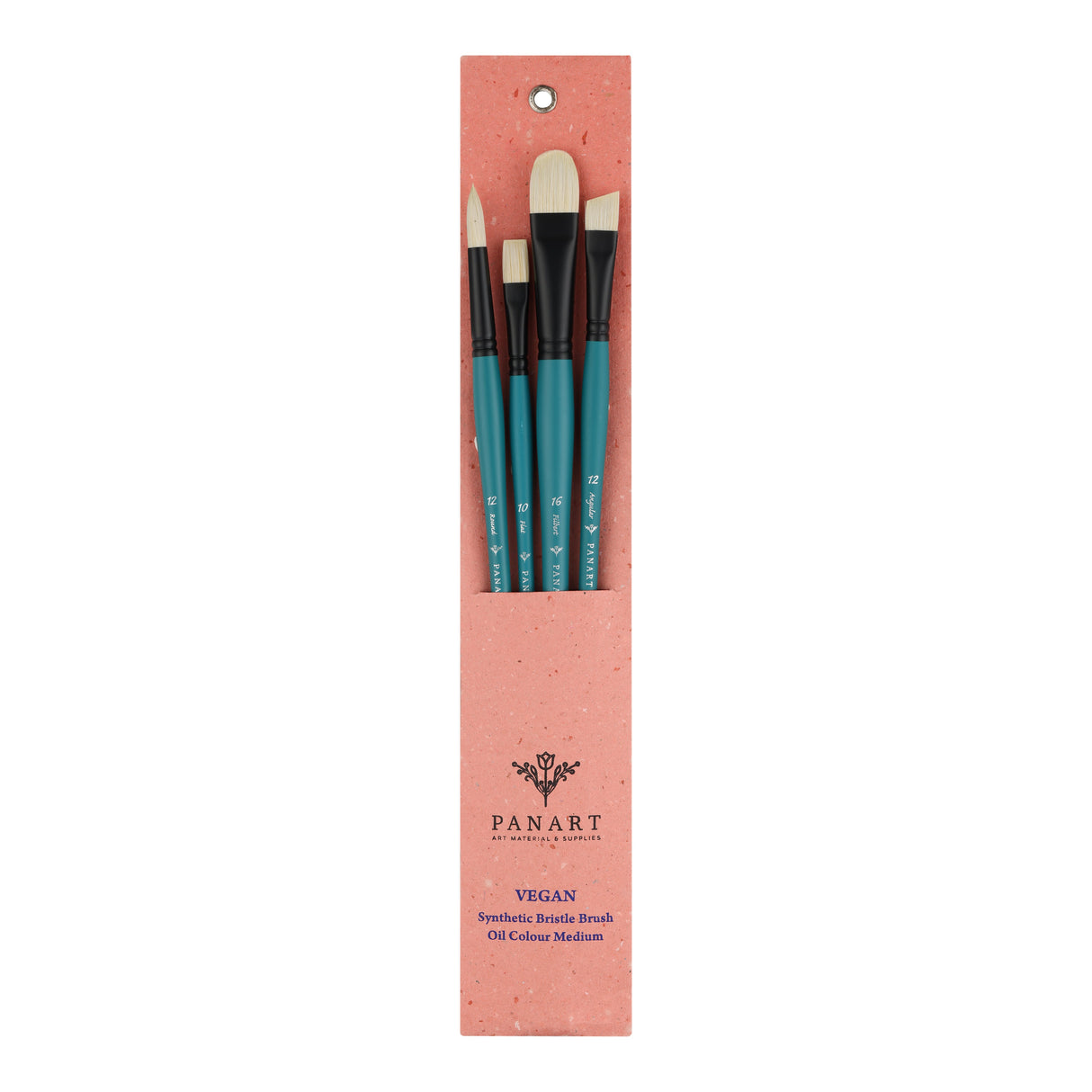 Panart Vegan Synthetic Bristle Long Handle Brush Set - 4 Pcs, (R-12 F-10 FB-16 AG-12)