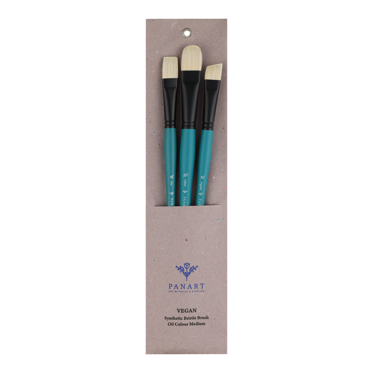 Panart Vegan Synthetic Bristle Long Handle Brush Set - 3 Pcs (F-16 FB-20 AG-16)