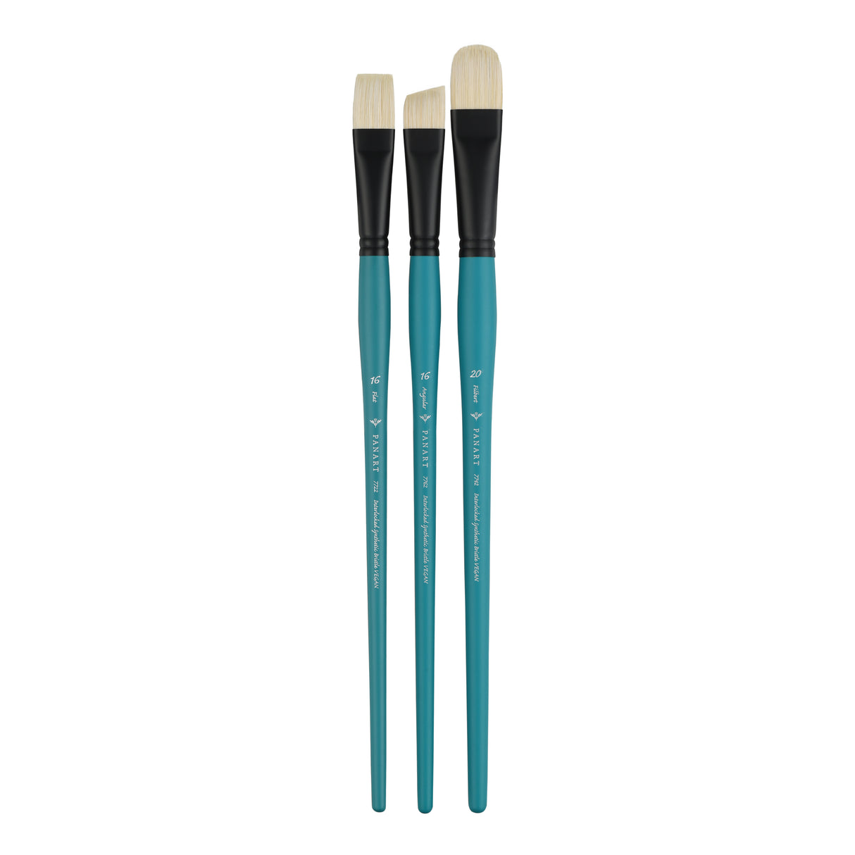 Panart Vegan Synthetic Bristle Long Handle Brush Set - 3 Pcs (F-16 FB-20 AG-16)