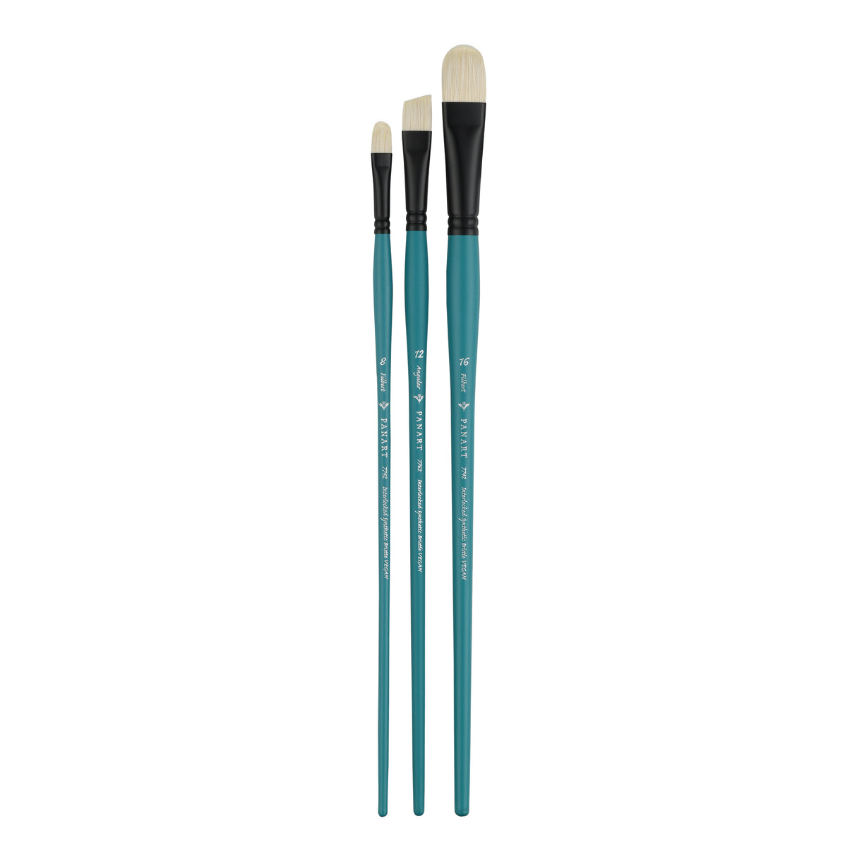 Panart Vegan Synthetic Bristle Long Handle Brush Set - 3 Pcs (FB-8,16 AG-12)