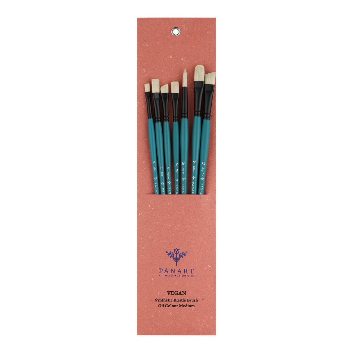 Panart Vegan Synthetic Bristle Long Handle Brush Set - 7 Pcs, (R-10 F-4,8,10 FB-12 AG-8,12)