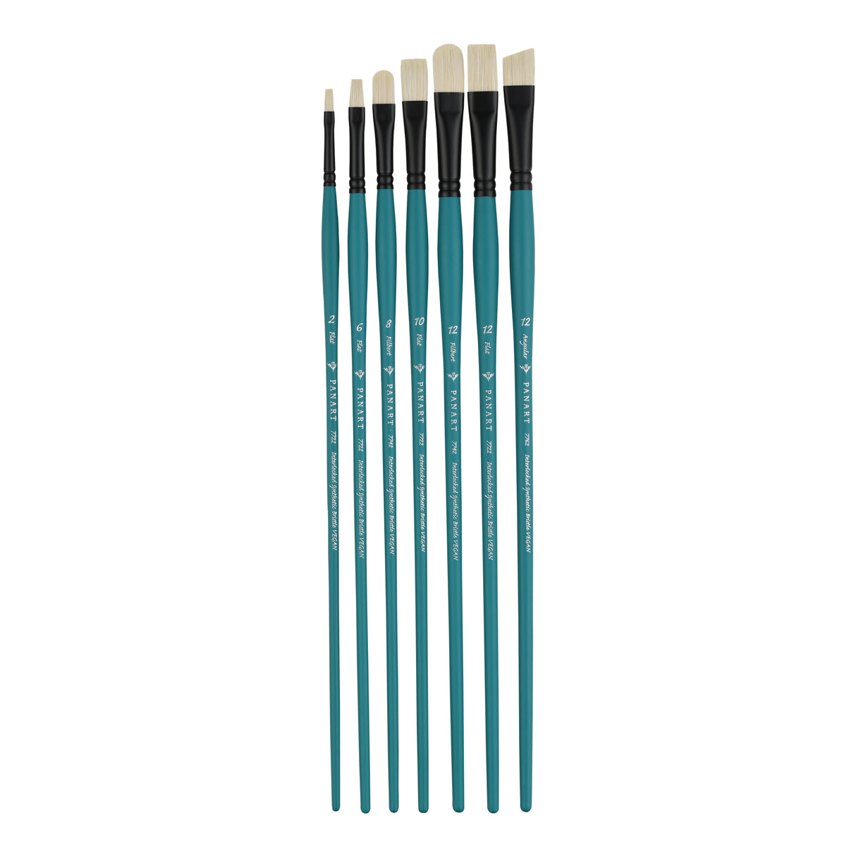 Panart Vegan Synthetic Bristle Long Handle Brush Set - 7 Pcs, (R-16 F-6 FB-8,12 AG-12,16)