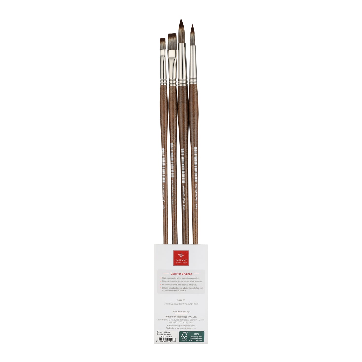 Panart Mongoose Synthetic Long Handle Brush Set - 4 Pcs, MS-02(R-8,12 F-6,10)