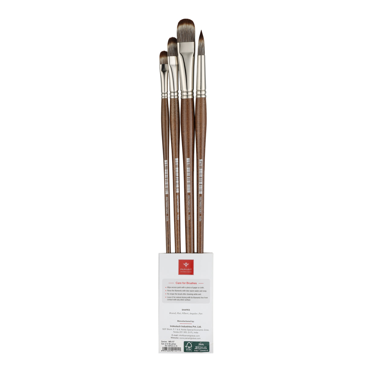 Panart Mongoose Synthetic Long Handle Brush Set - 4 Pcs, MS-07 (R-14, FB-8,12,16)