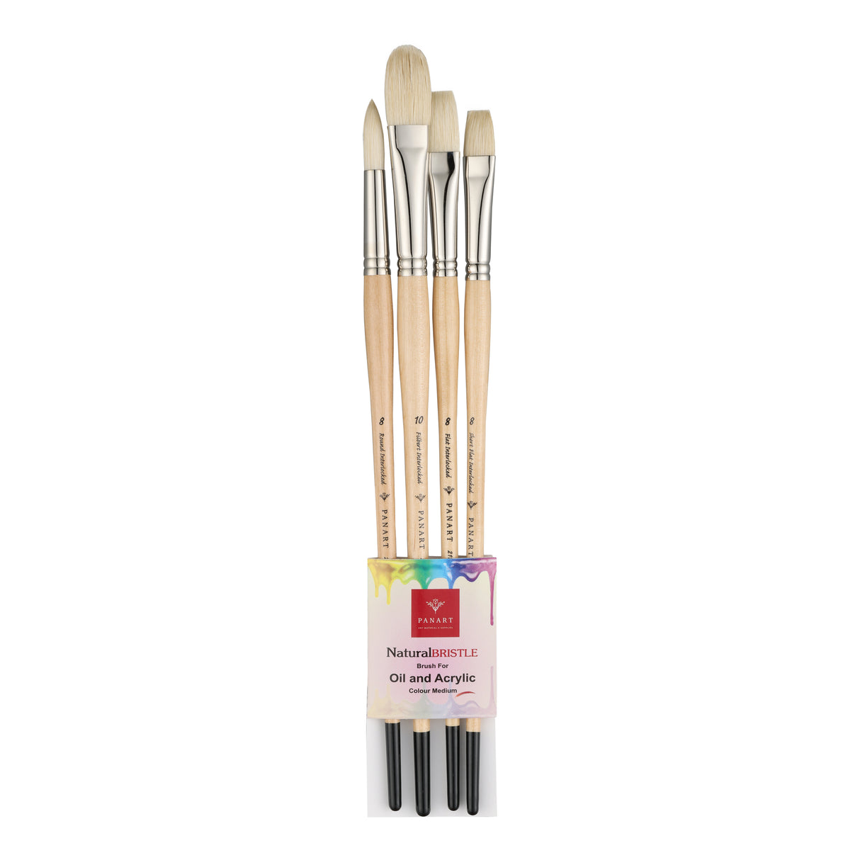 Panart White Bristle Long Handle Brush Set - 4 Pcs, ATL-09 (R-8 F-8 SF-8 FB-10)