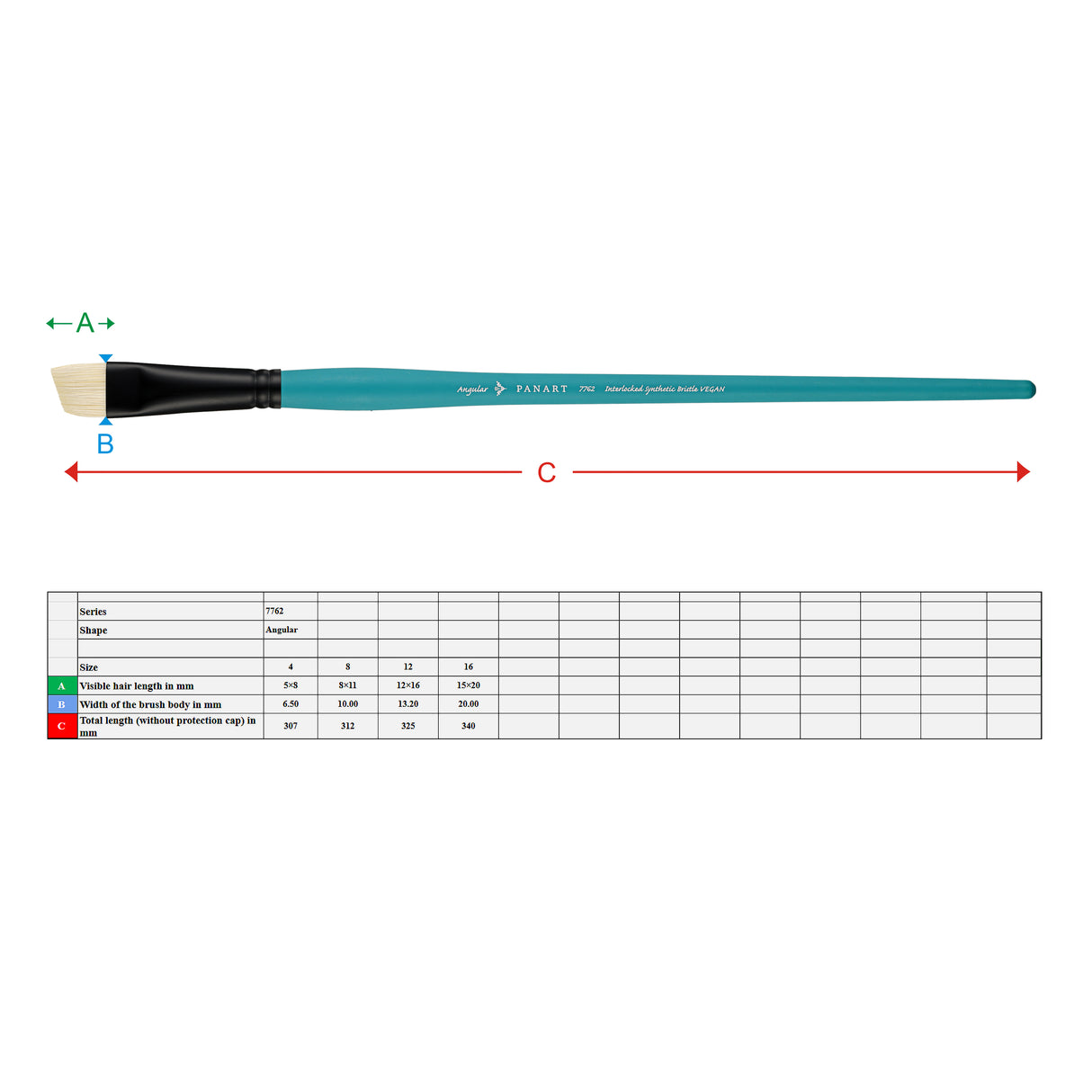 Panart Vegan Synthetic Bristle Angular Long Handle Brushes - 7762