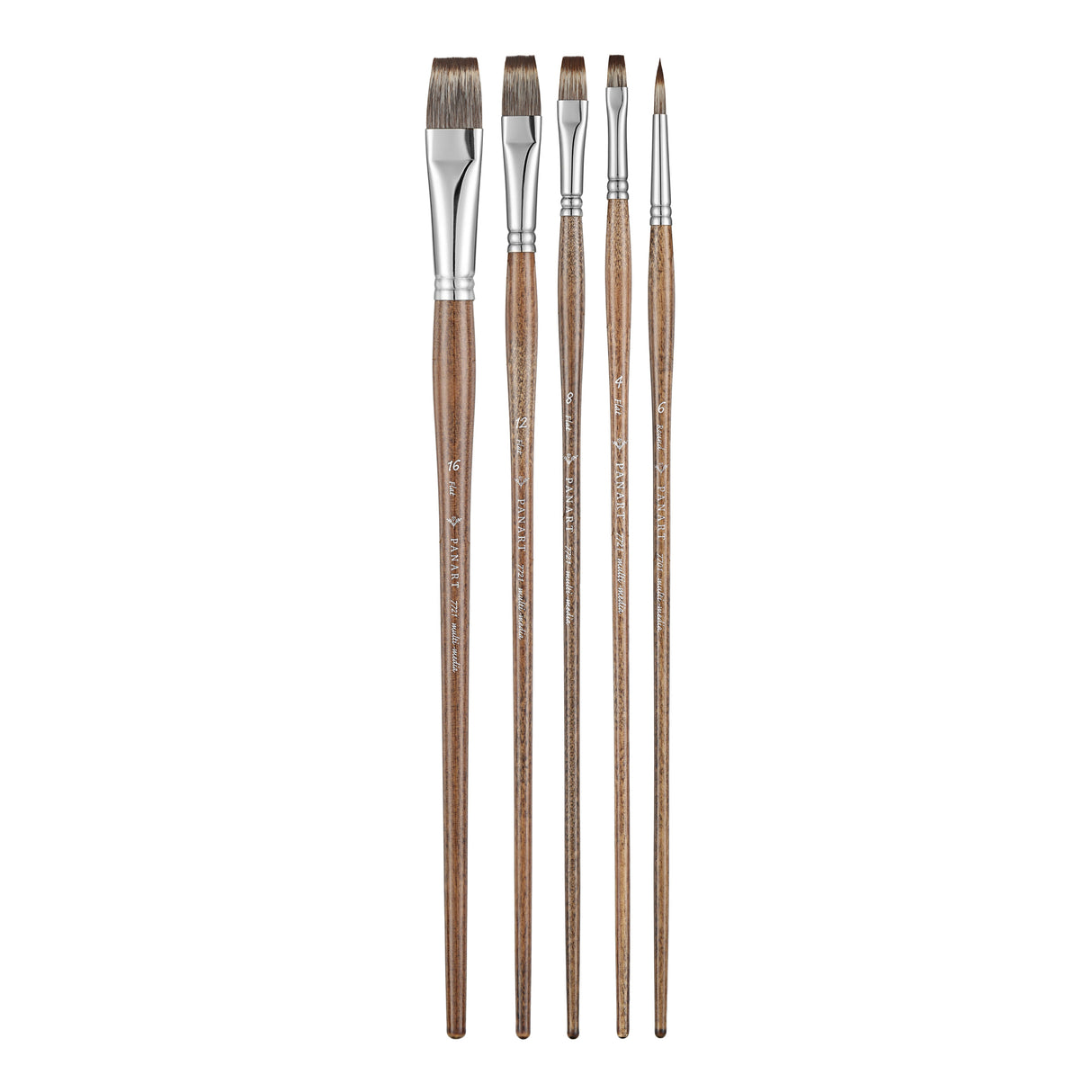 Panart Mongoose Synthetic Long Handle Brush Set - 5 Pcs, MS-09 (R-6, F-4,8,12,16)